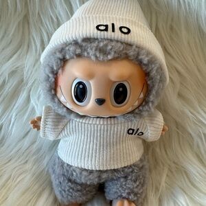 POP MART Labubu - Sesame Bean - Macaron Series w/ ALO White Hoodie Beanie Outfit